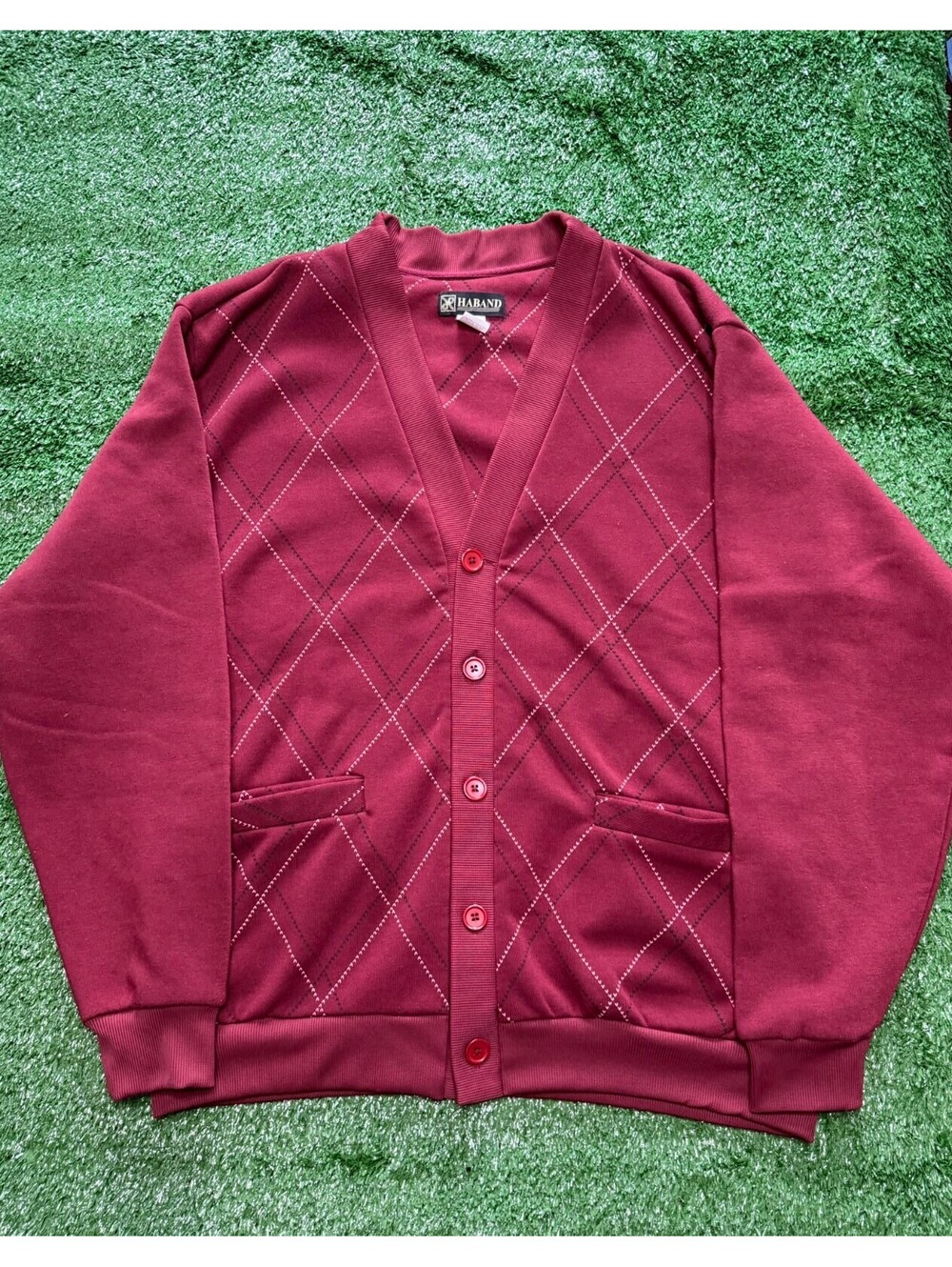 Vintage Haband Burgundy V-Neck Cardigan | Size Large